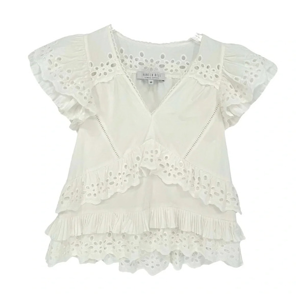 Hunter Bell Carlton Eyelet Flutter Sleeve Top in White Size XS - Picture 4 of 10